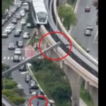 VIDEO: Vlak zhodil rameno žeriavu na cestu, muž sa vrhol bokom